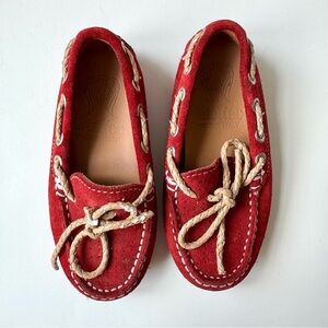 Atelier Suede Leather Moccasin Loafer Driver Shoes 25 US 9 Red Preppy Academia